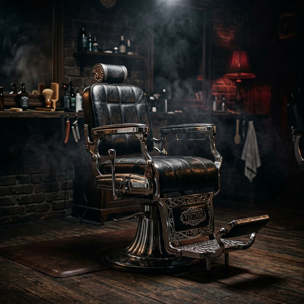 Premium barber chair in a cinematic setting