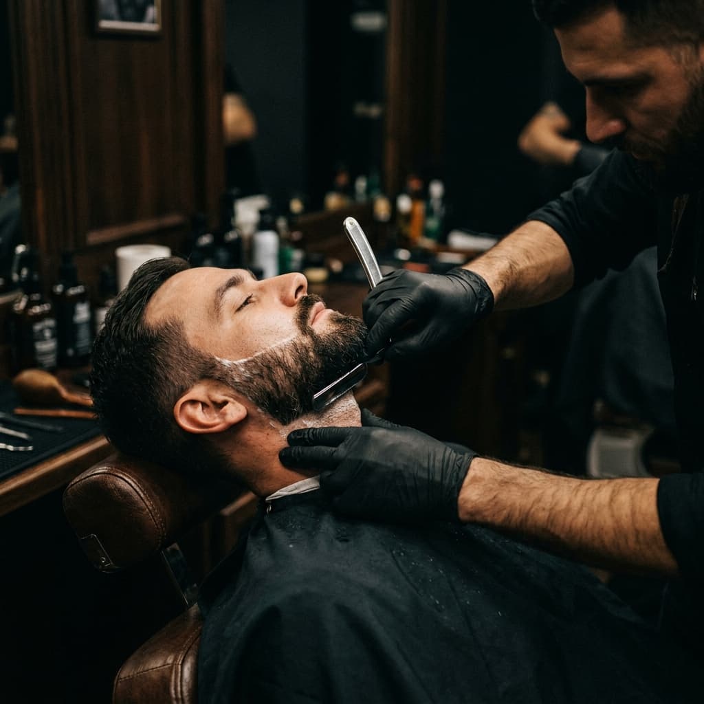 Detailed beard sculpting with straight razor